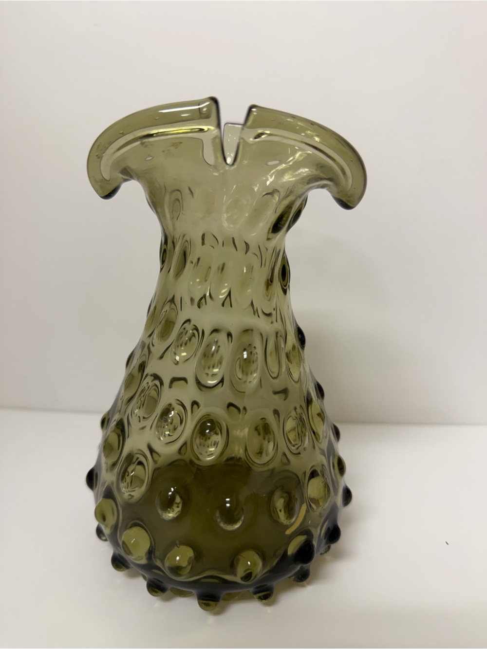 Fenton Smoke Grey / Green Hobnail Empoli Vase